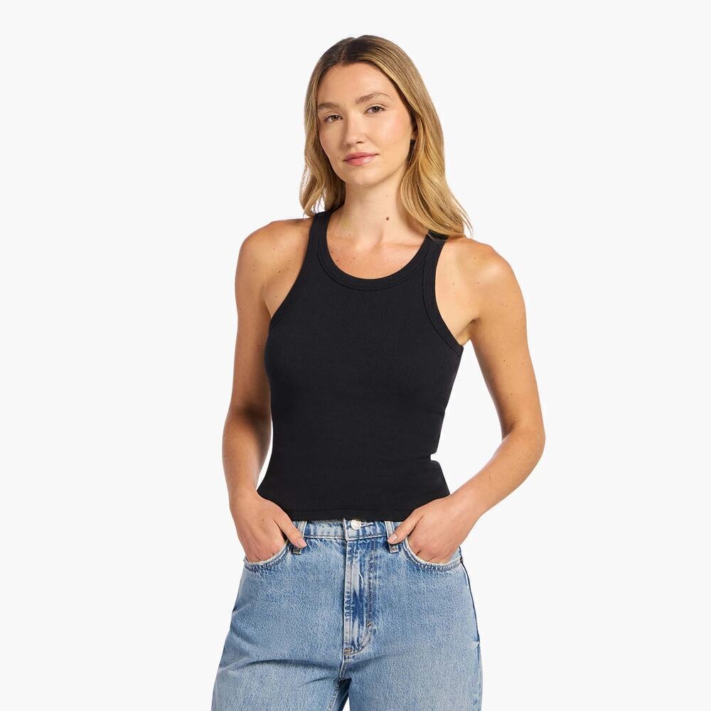 Nuuds Women's Black Sleeveless Scoop Neck Essential Rib Tank Top Size Medium